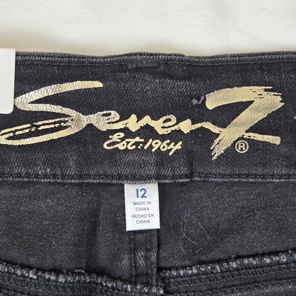 Seven7 Size 12 TummyLess High Rise Skinny Jeans Black Distressed Stretch NWT - Picture 5 of 16